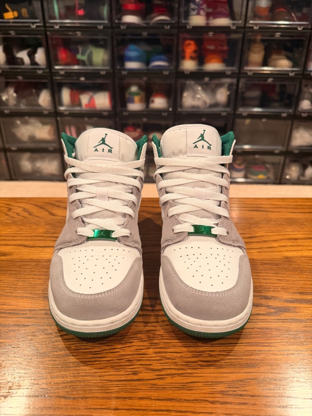 Jordan Kids' Mid-Top Sneakers in White, Gray & Green